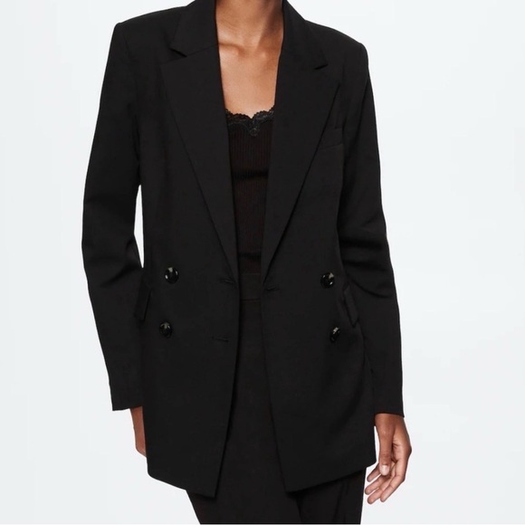 Mango Jackets & Blazers - Women's Black Double-Breasted Blazer